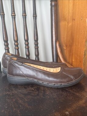Clarks Unstructured Brown Leather Comfort Flats Shoes Size 7M